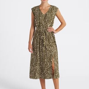 Nine Britton Olive and Cream Patterned Midi Dress